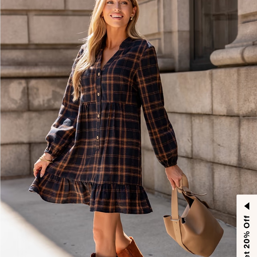 NWT Cupshe Plaid Long Sleeve Dress size Small - Picture 3 of 10